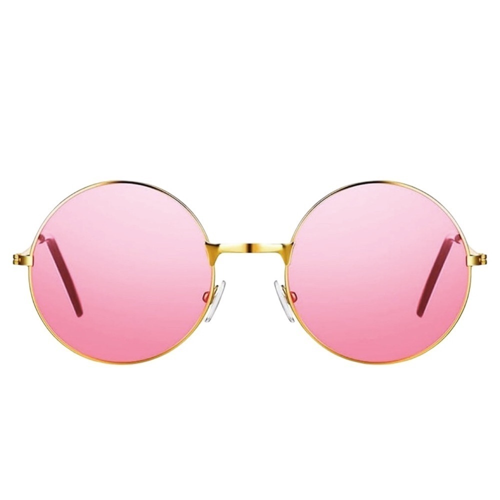 Round Hippie Pink Lens Sunglasses Glasses Gold Frame